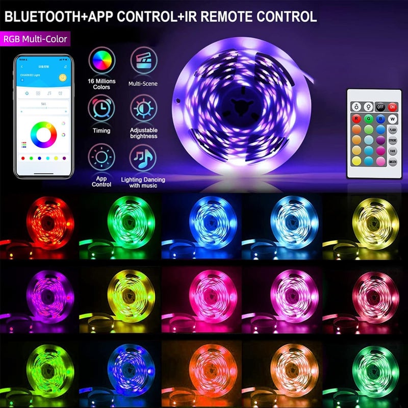 CHARKEE 50ft LED Lights USB-Powered, RGB Strip Lighting for Bedroom/TV Backlight/Gaming Lighting, Color Changing Bluetooth Led Lights with Smart App Control, Music Sync Sound Reaction - Image 5